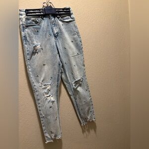 Tinseltown Daisy Embroidered Juniors Distressed Blue Jeans Size 5